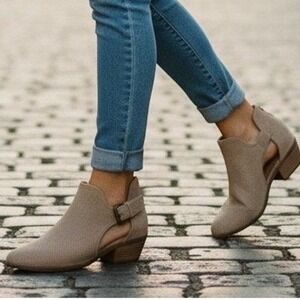 Lane Bryant Taupe Perforated Side Cutout Ankle Booties 11W Low Stacked Heel